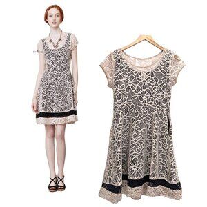 Anthropologie WESTON WEAR Maitland Cream & Black Crochet Lace Mini Dress Sz S